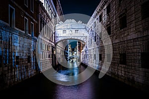 A Long Exposure view of  Bridge of Sighs  at night, Venice, Italy